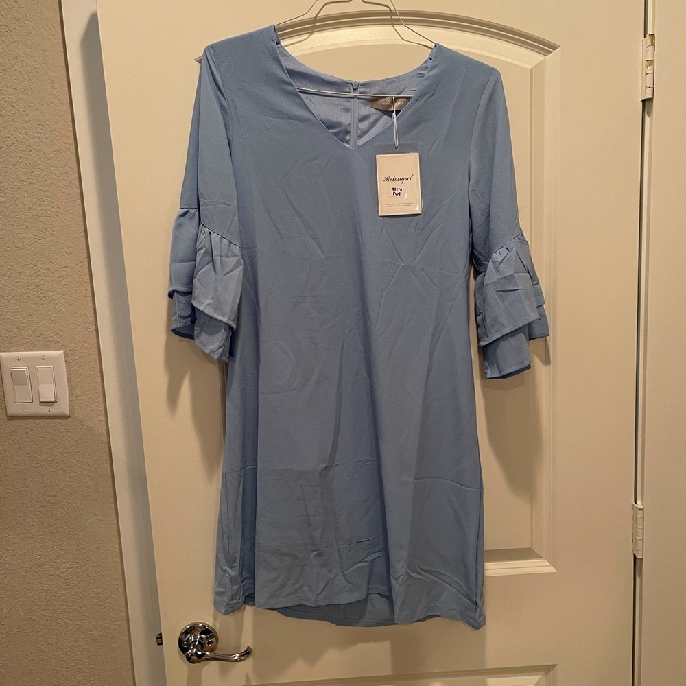 Sky blue ruffle sleeve dress. NWT